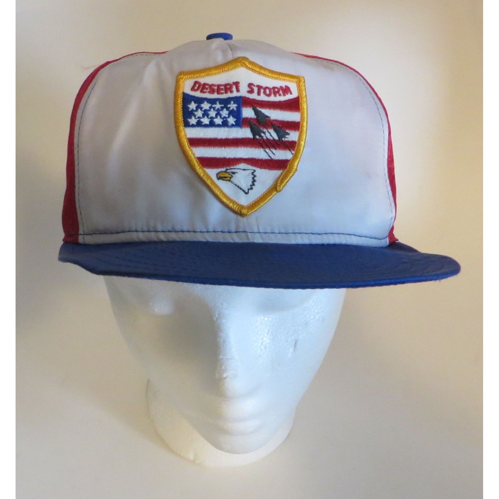 Vtg Desert Storm Rayon Supersatin Snapback Trucker Cap Hat Made in USA